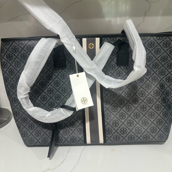Tory Burch Black and Gray Totes with Structured Design
